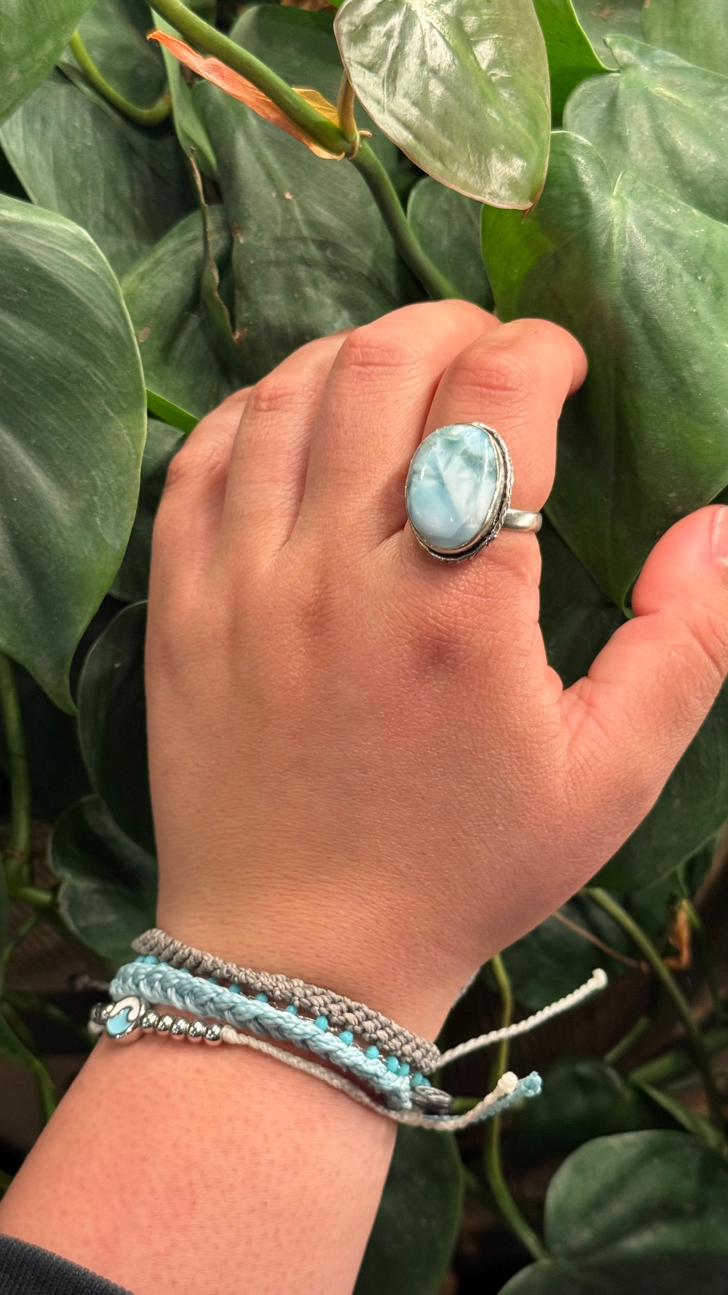 Adjustable Larimar ring