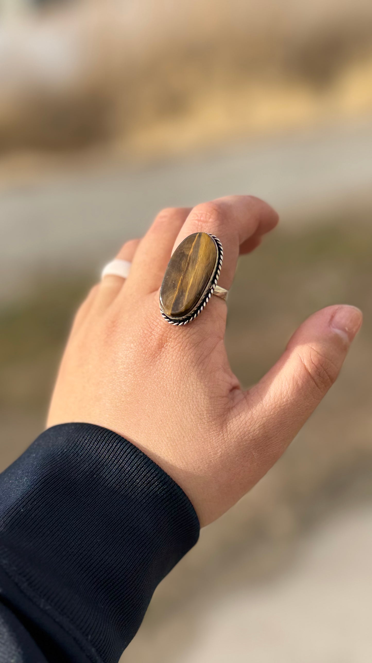 Adjustable tigers eye ring