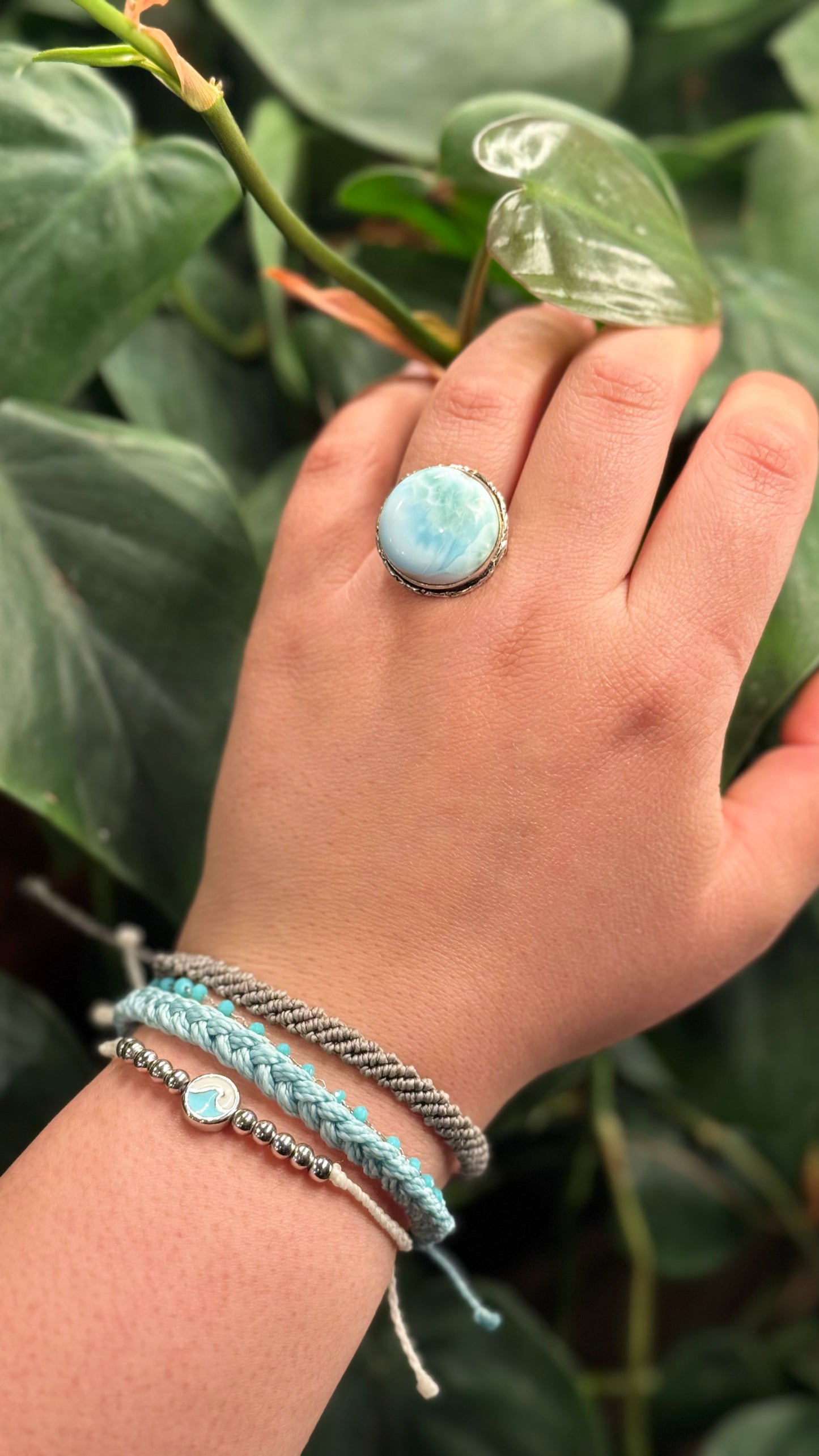 Adjustable Larimar ring