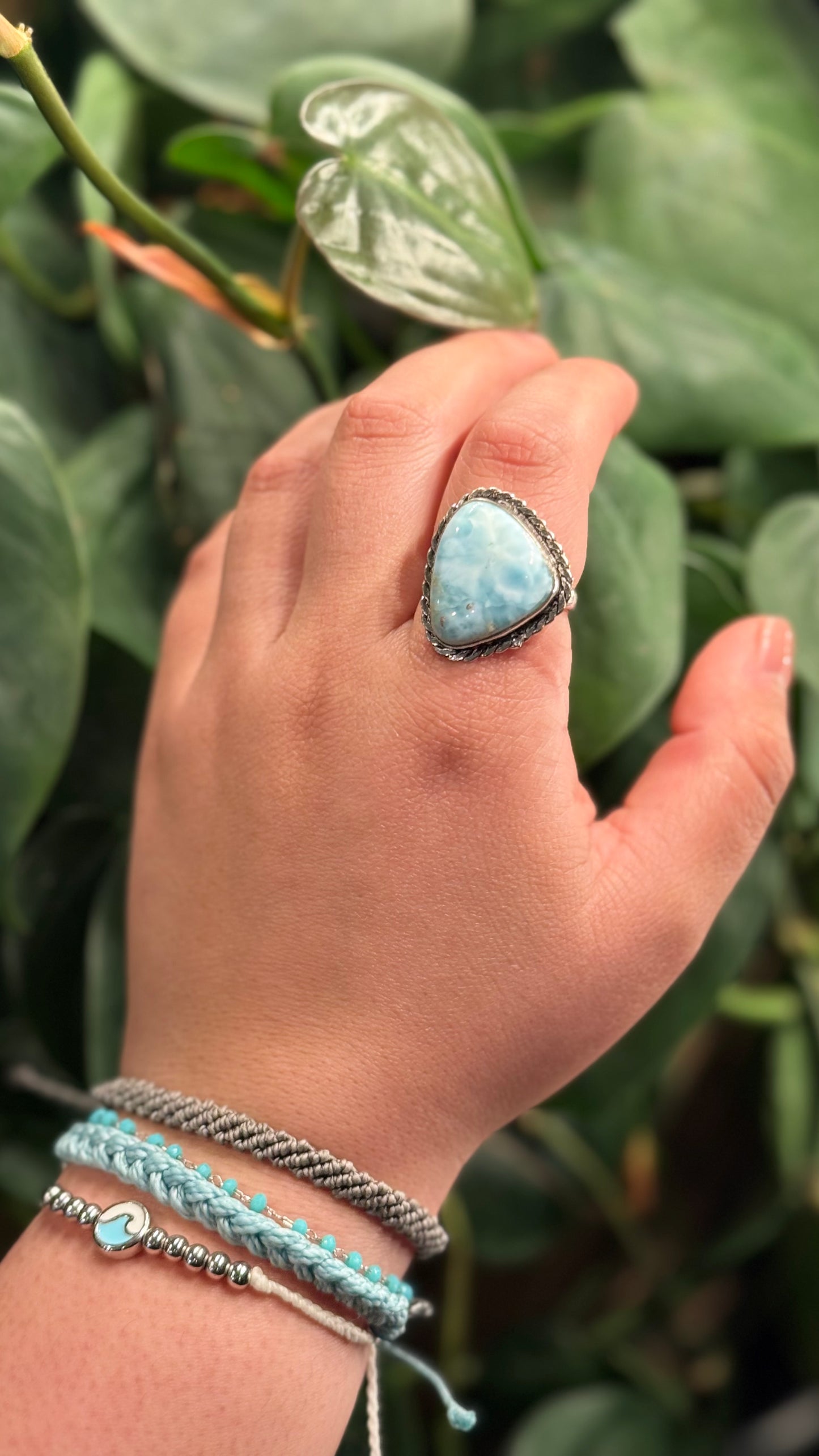 Adjustable Larimar ring
