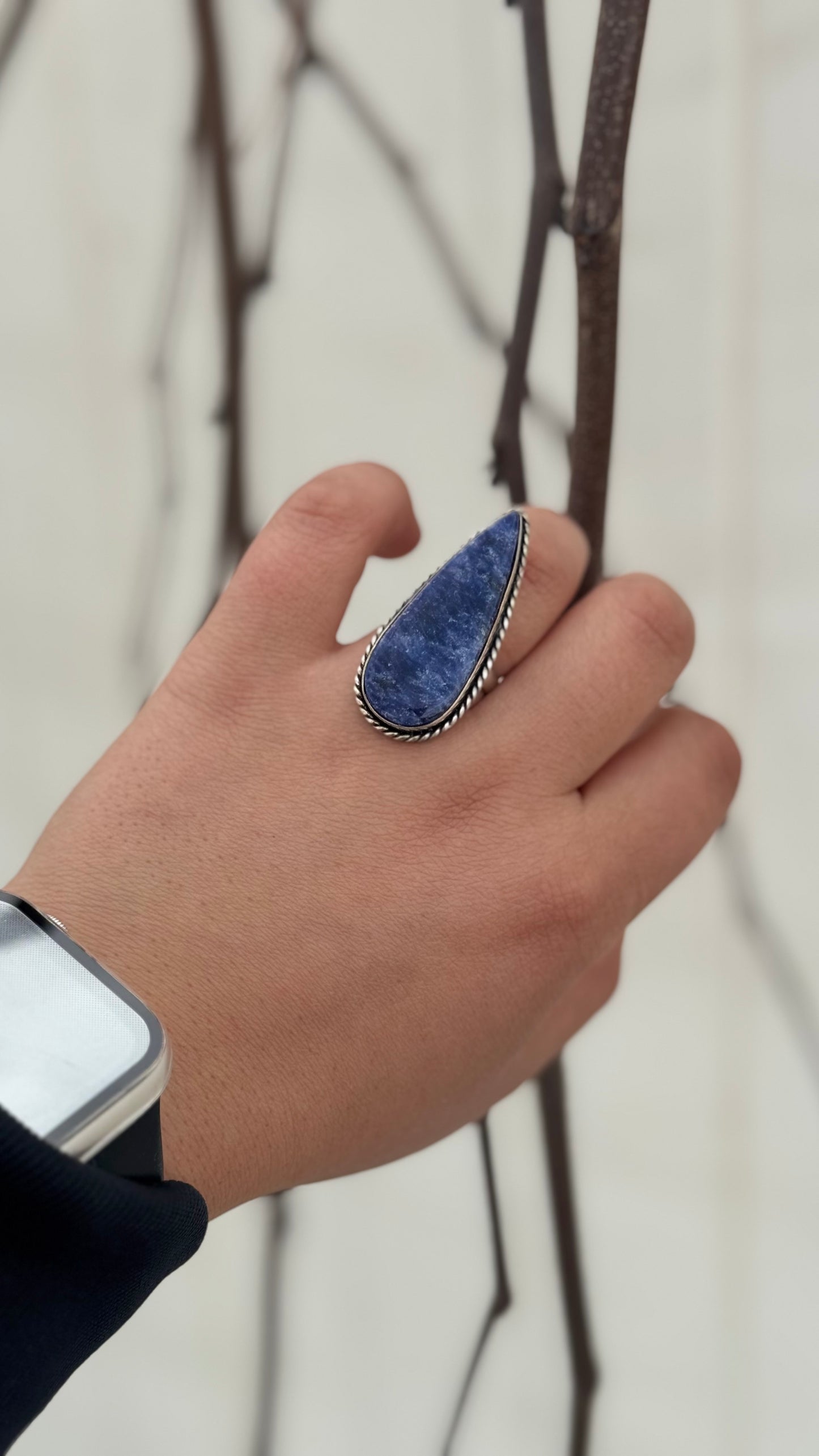 Adjustable blue lapis lazuli ring