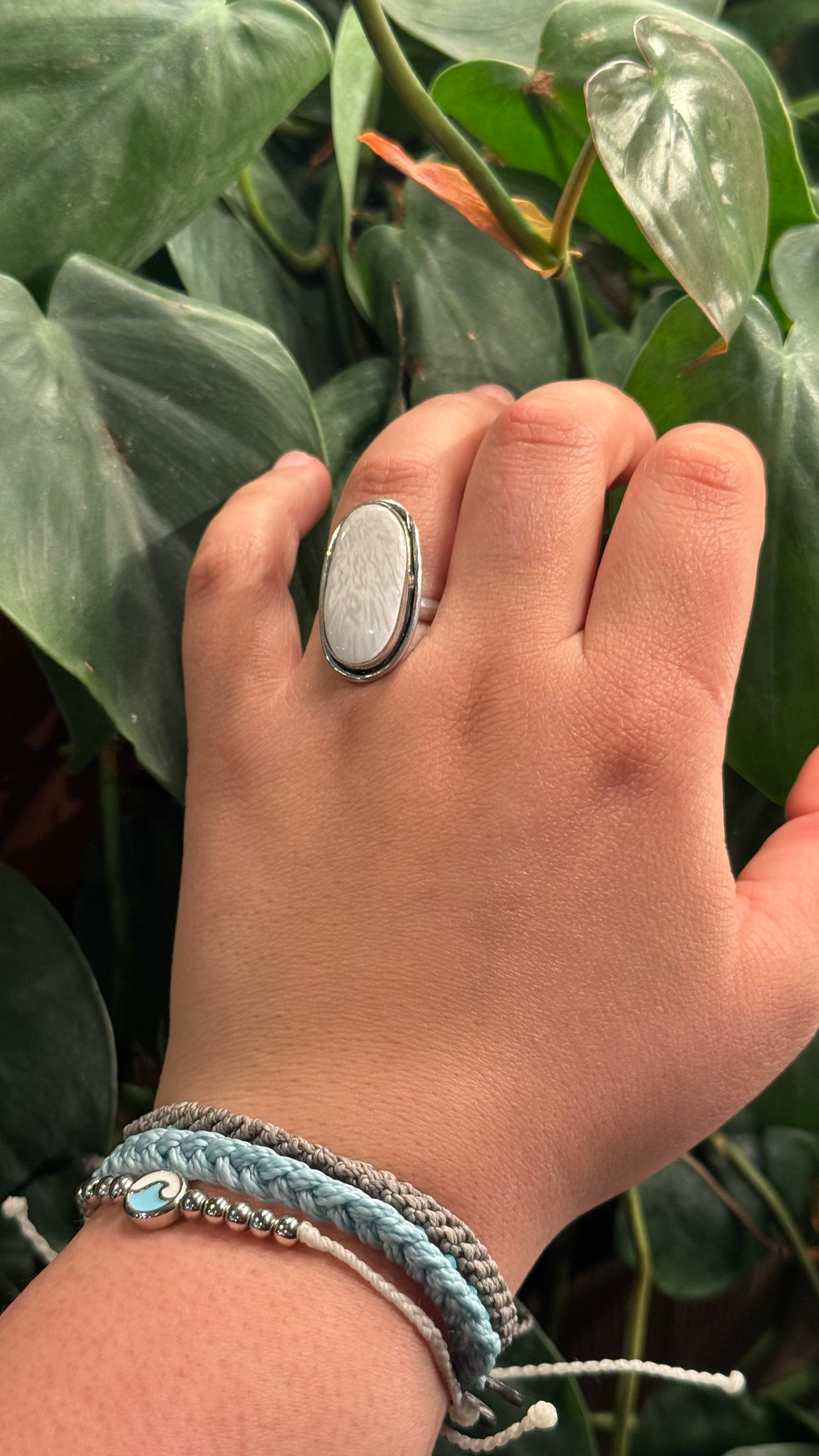 White coral stone Adjustable ring