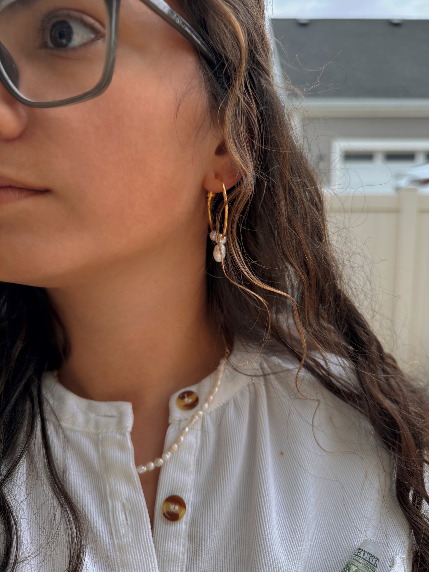 Pear drop hoop earrings