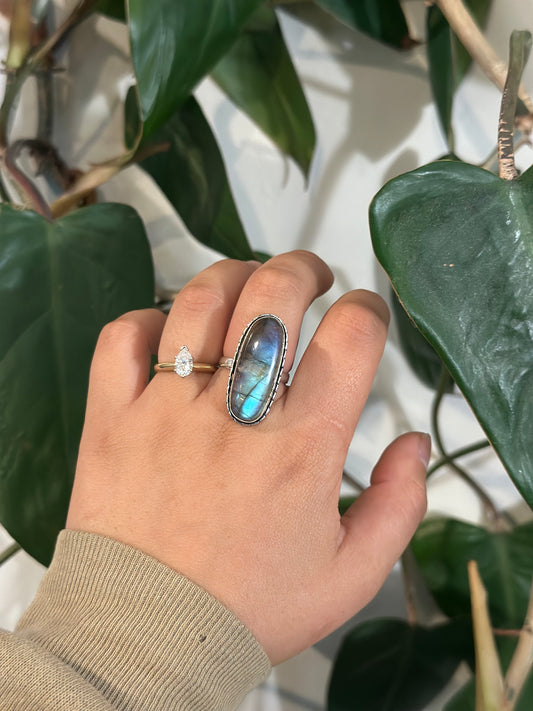 Size 8 labradorite ring