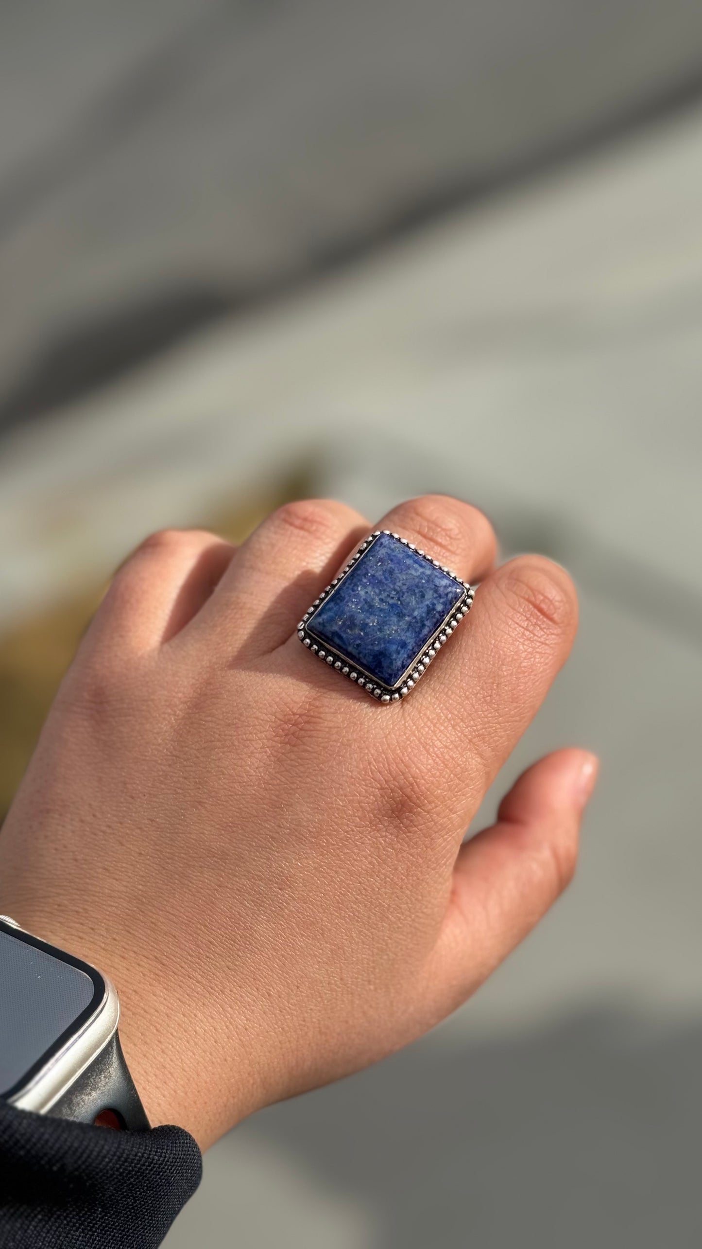 Adjustable blue lapis lazuli ring