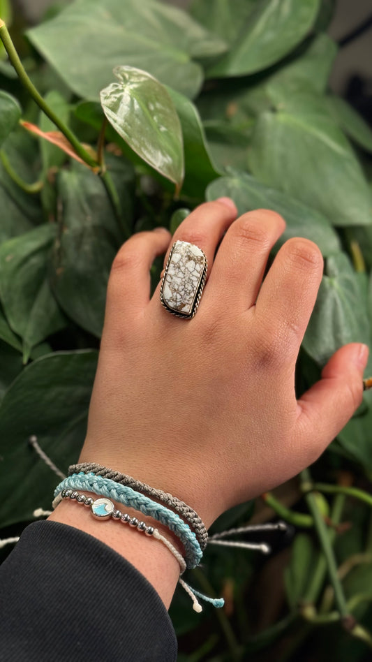 White horse Jasper Adjustable ring