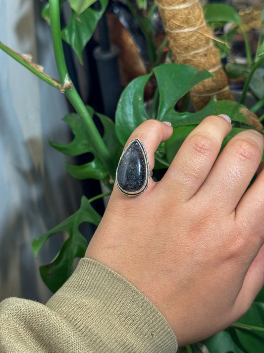 Black rutile stone ring size 6