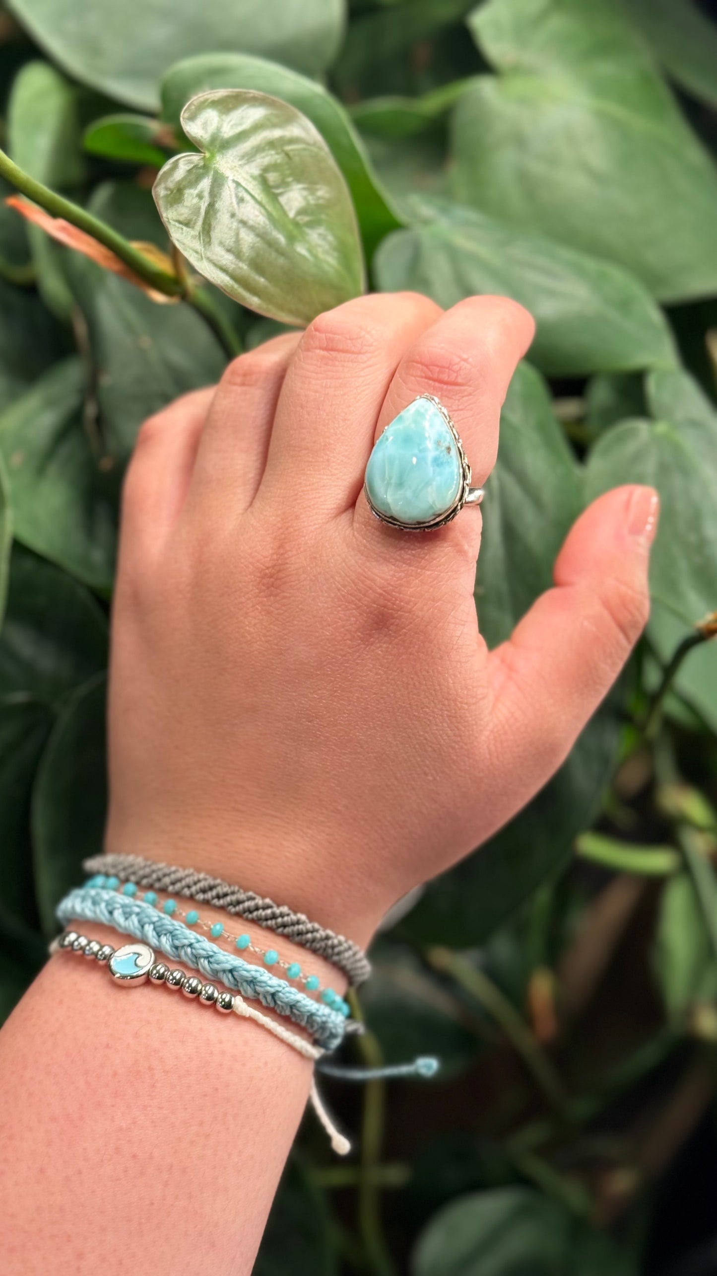 Adjustable Larimar ring