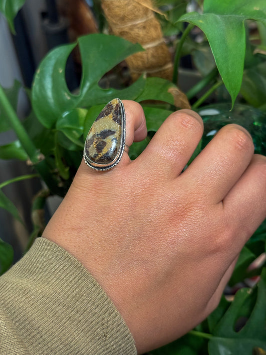 Tiger dendritic stone ring size 6