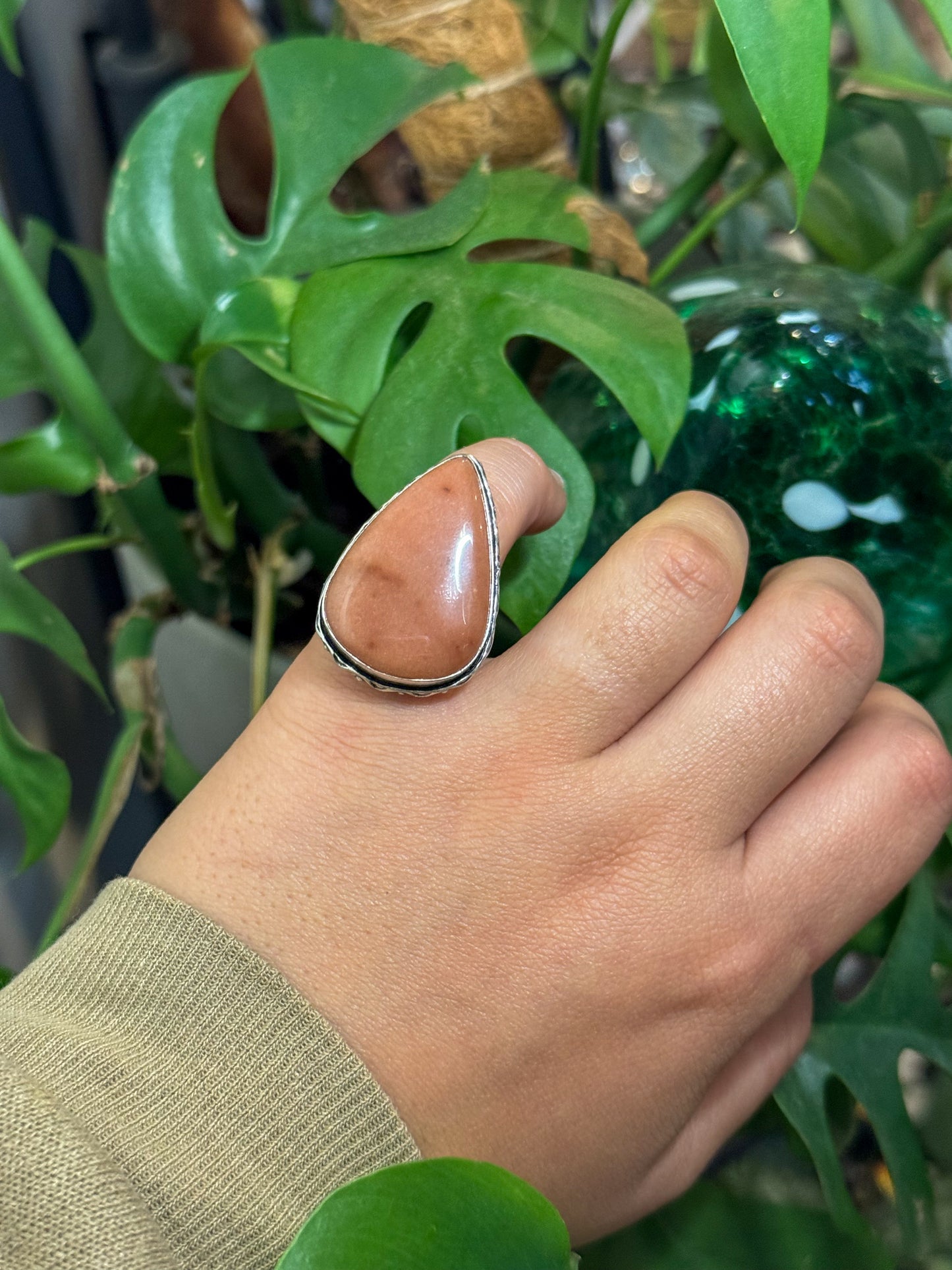 Orange adventurine stone ring size 6