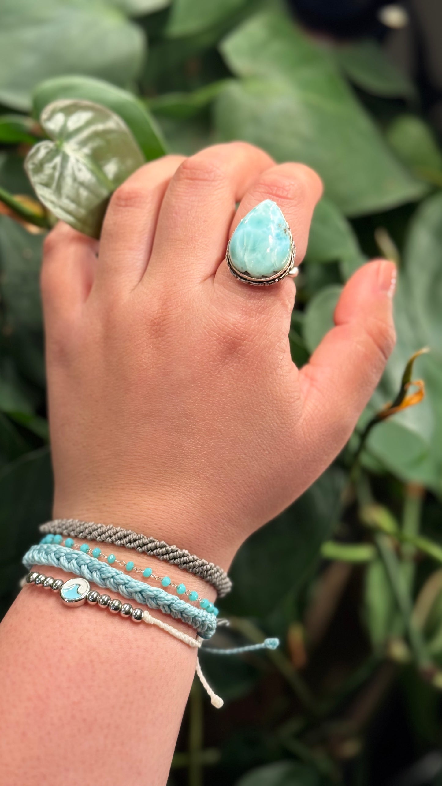 Adjustable Larimar ring