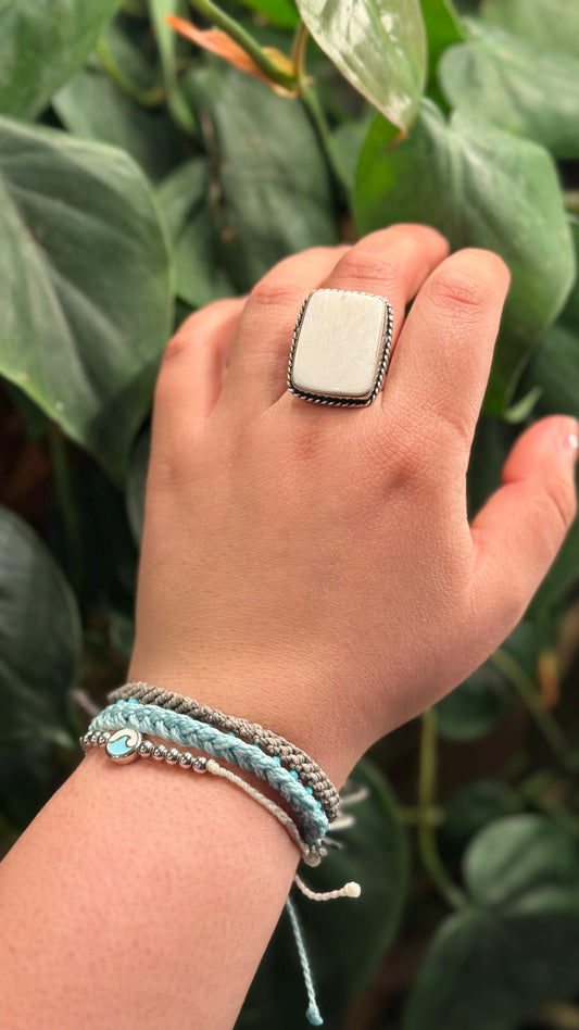 White coral stone Adjustable ring