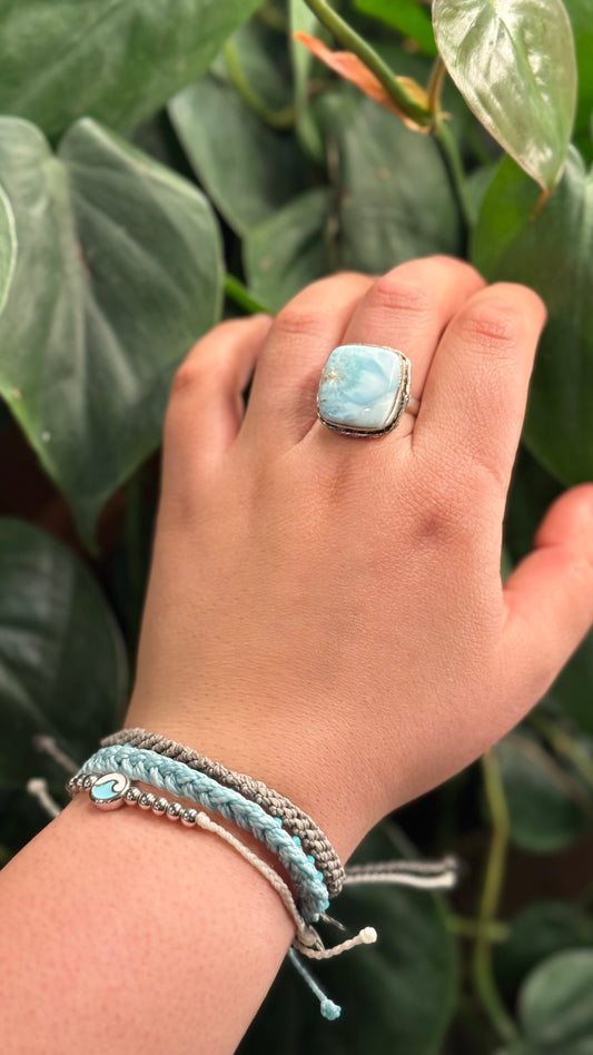 Adjustable Larimar ring