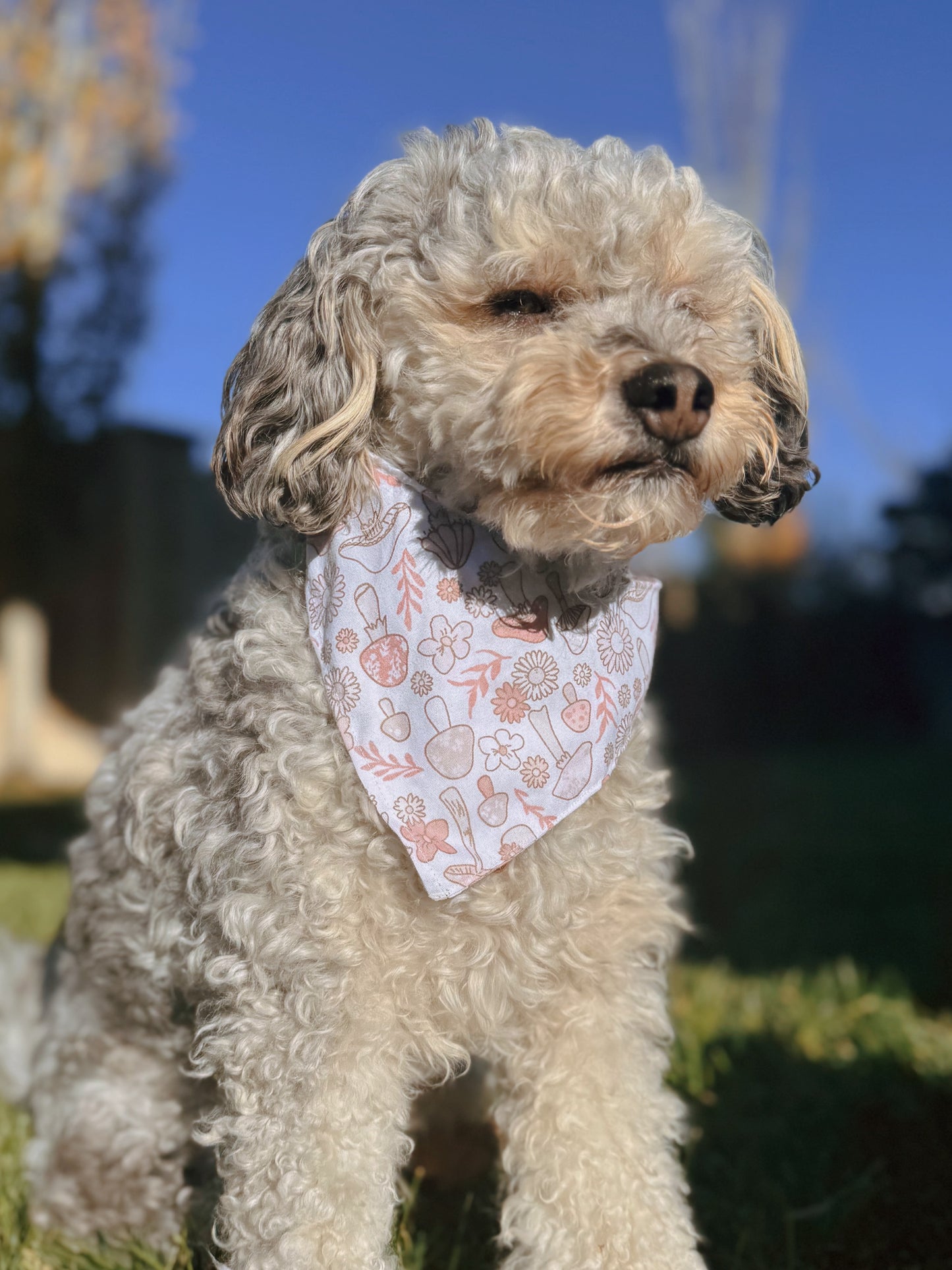 Pink Mushroom tie on dog bandana