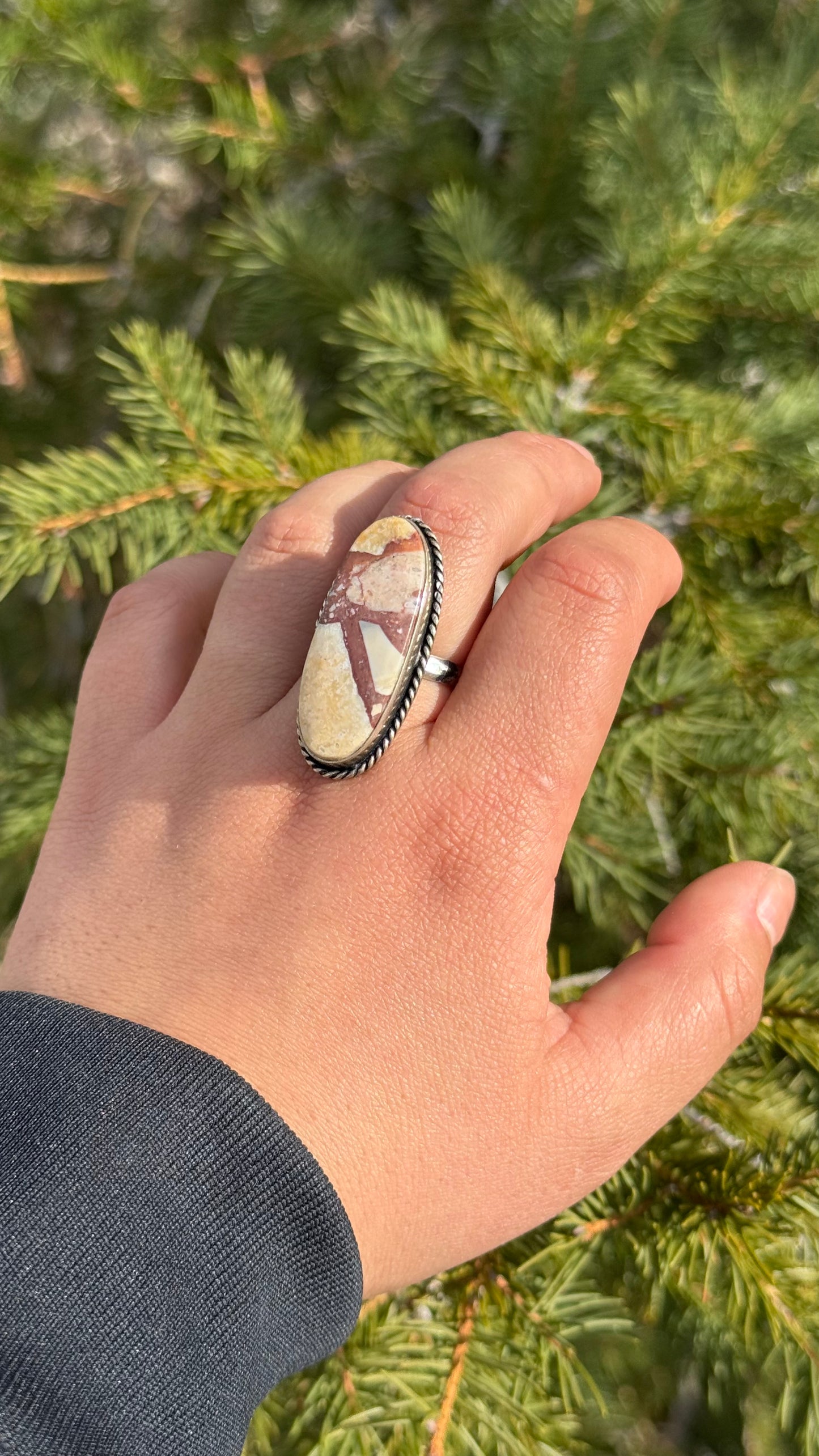 Adjustable Mookaite jasper ring