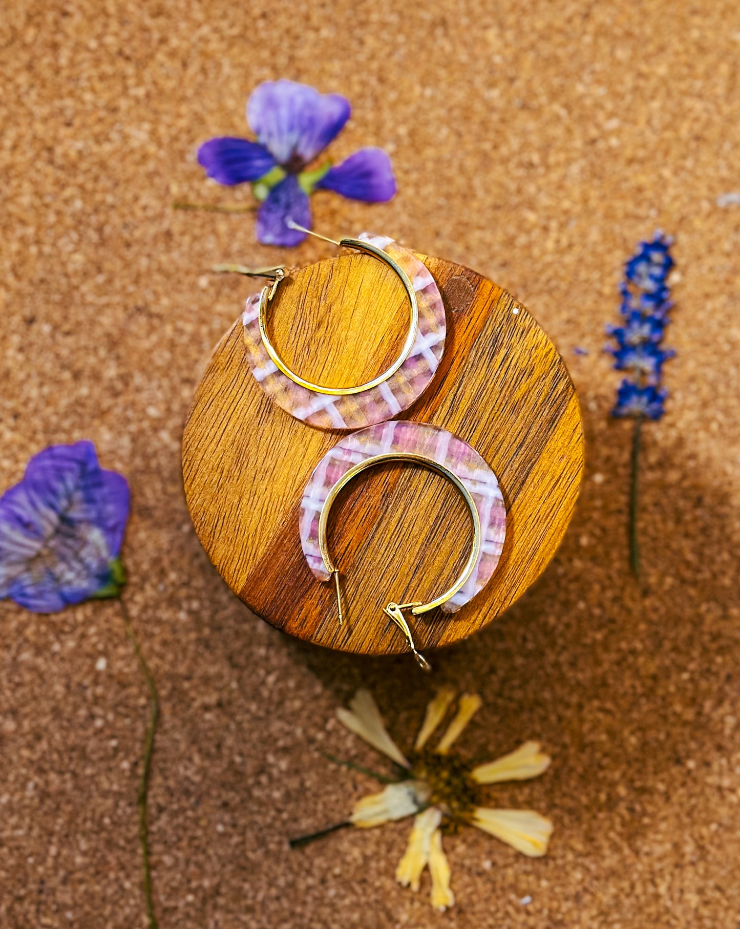 Pink plaid hoop earrings
