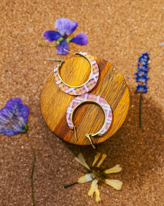 Pink plaid hoop earrings