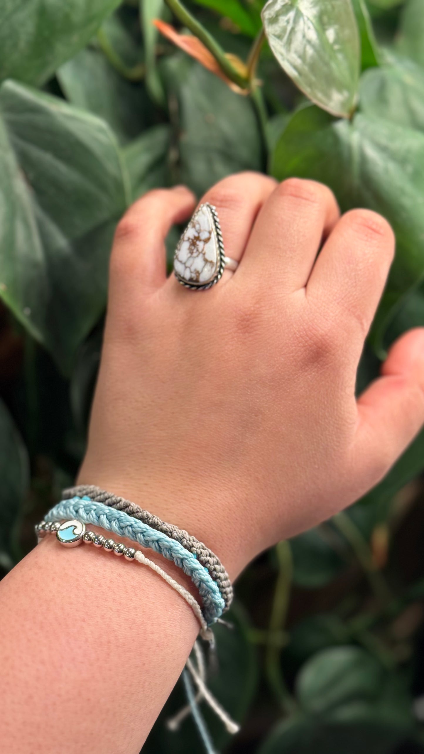 White horse Jasper Adjustable ring