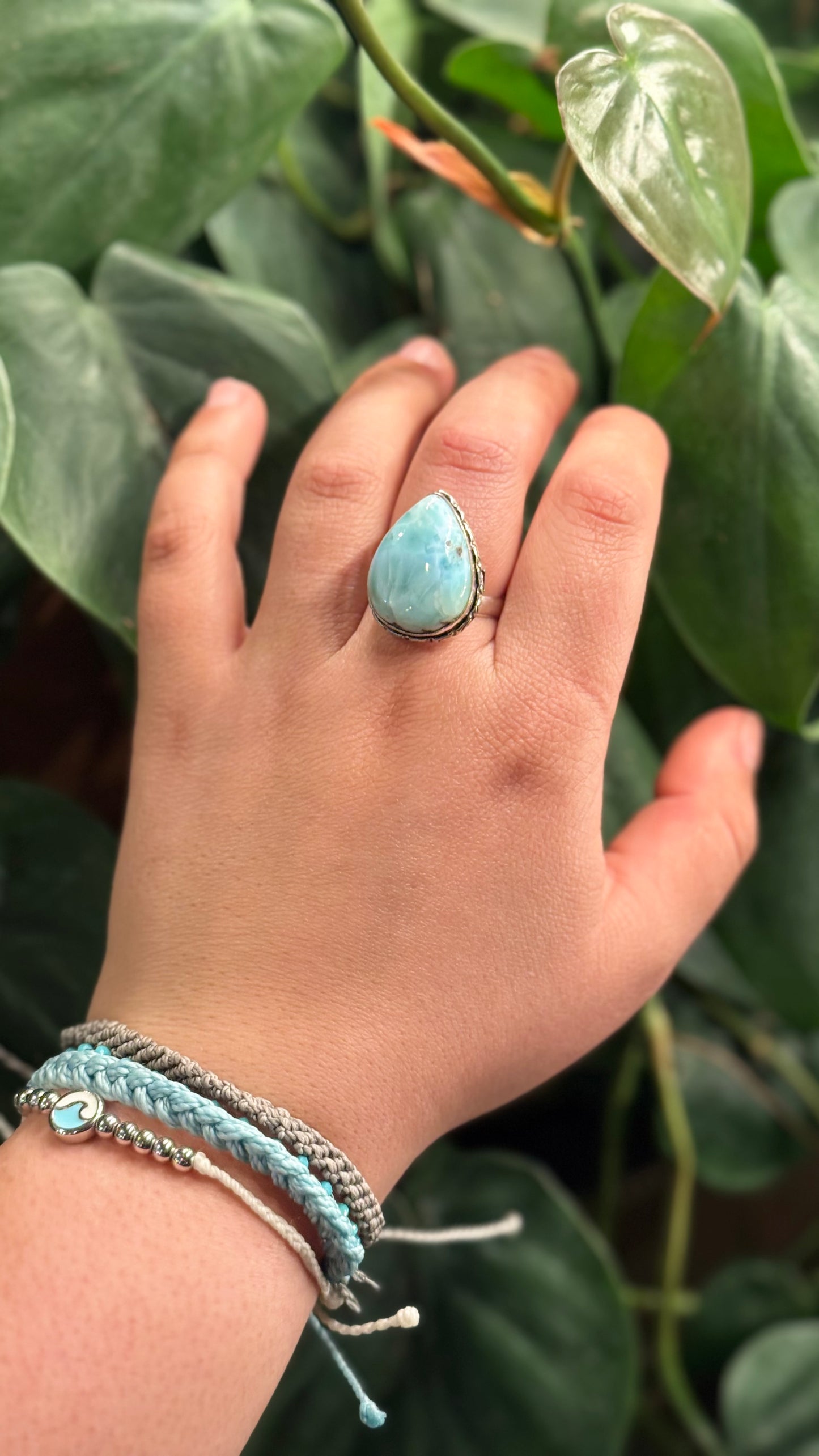 Adjustable Larimar ring