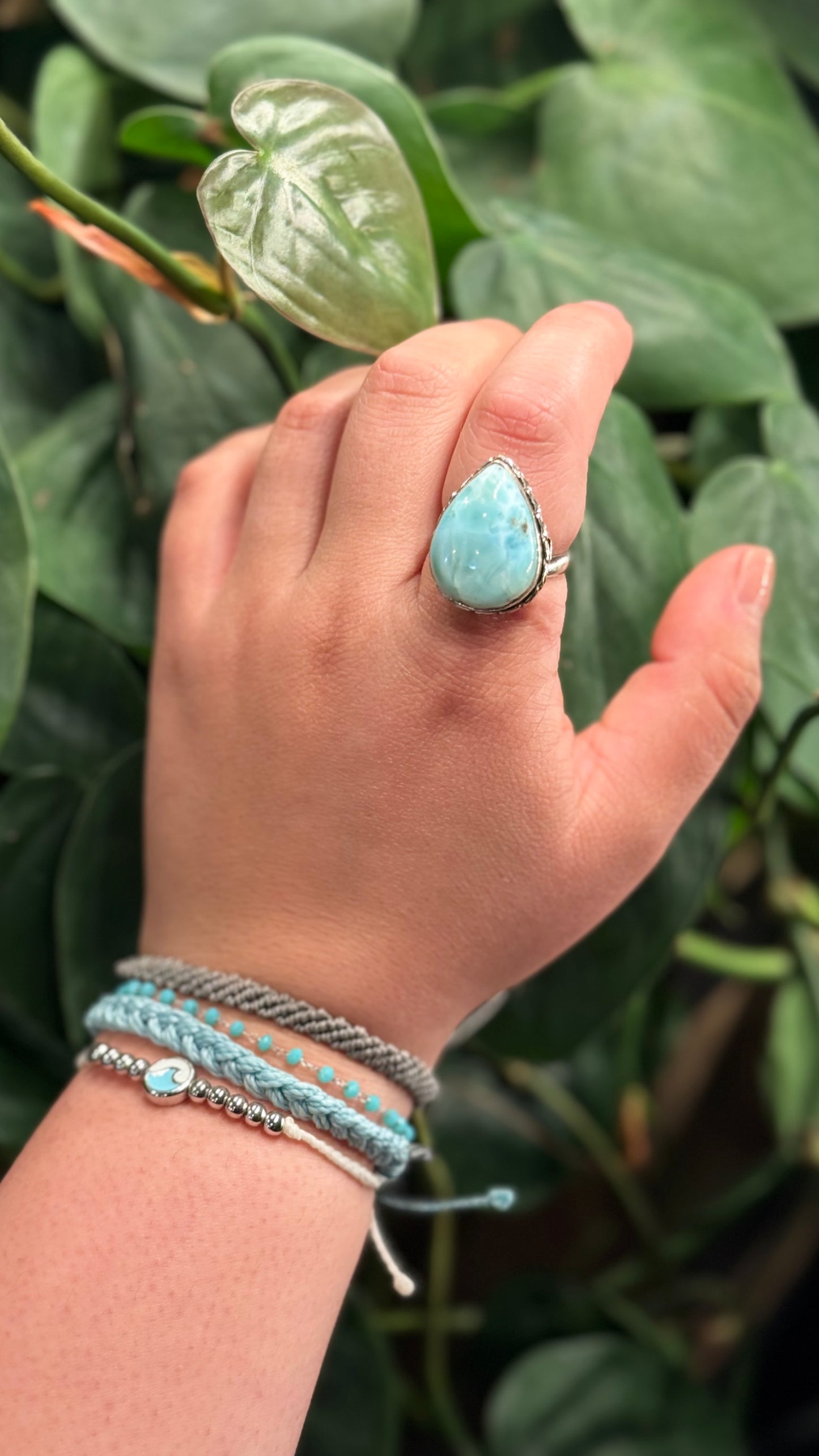 Adjustable Larimar ring