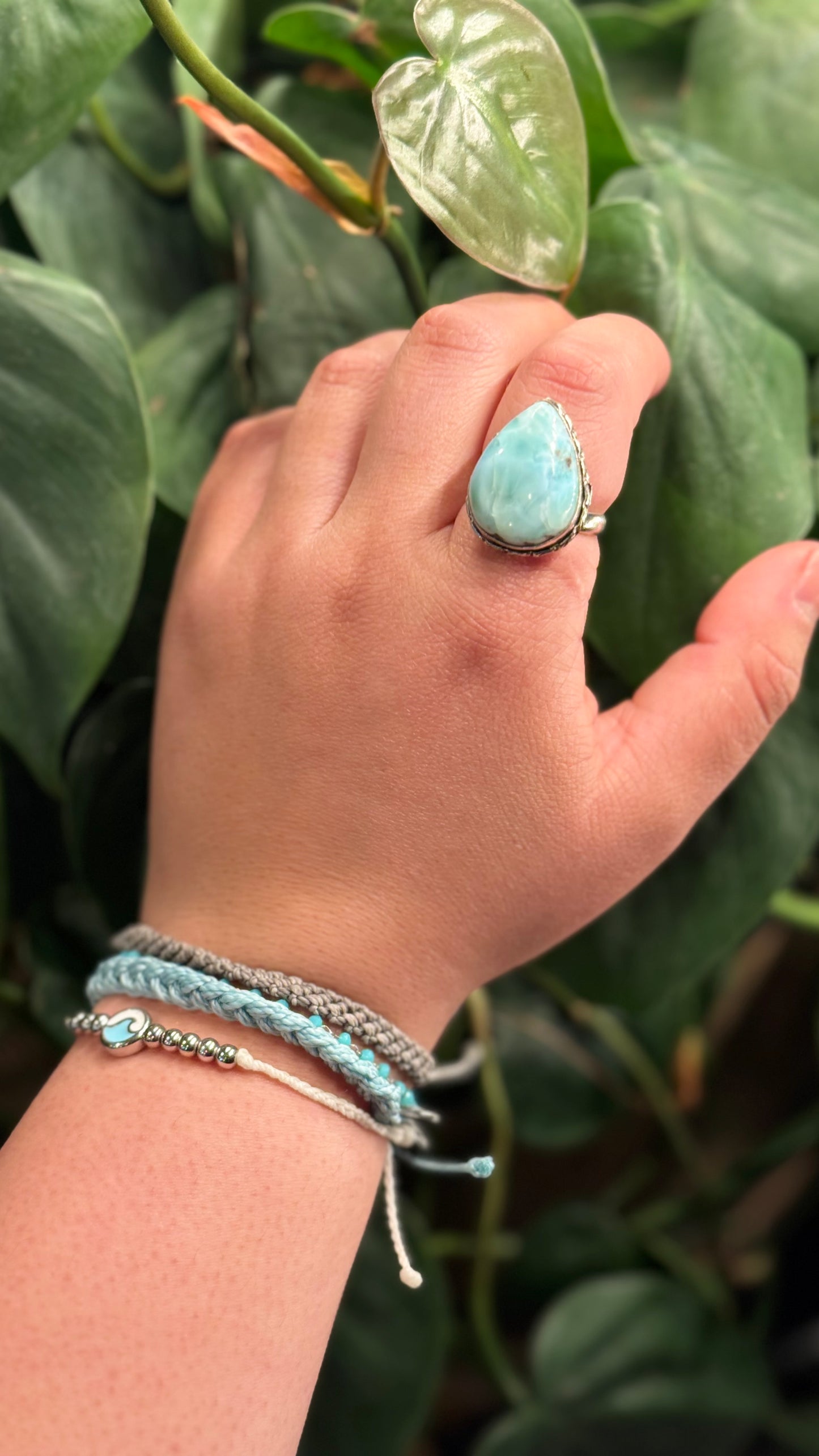 Adjustable Larimar ring