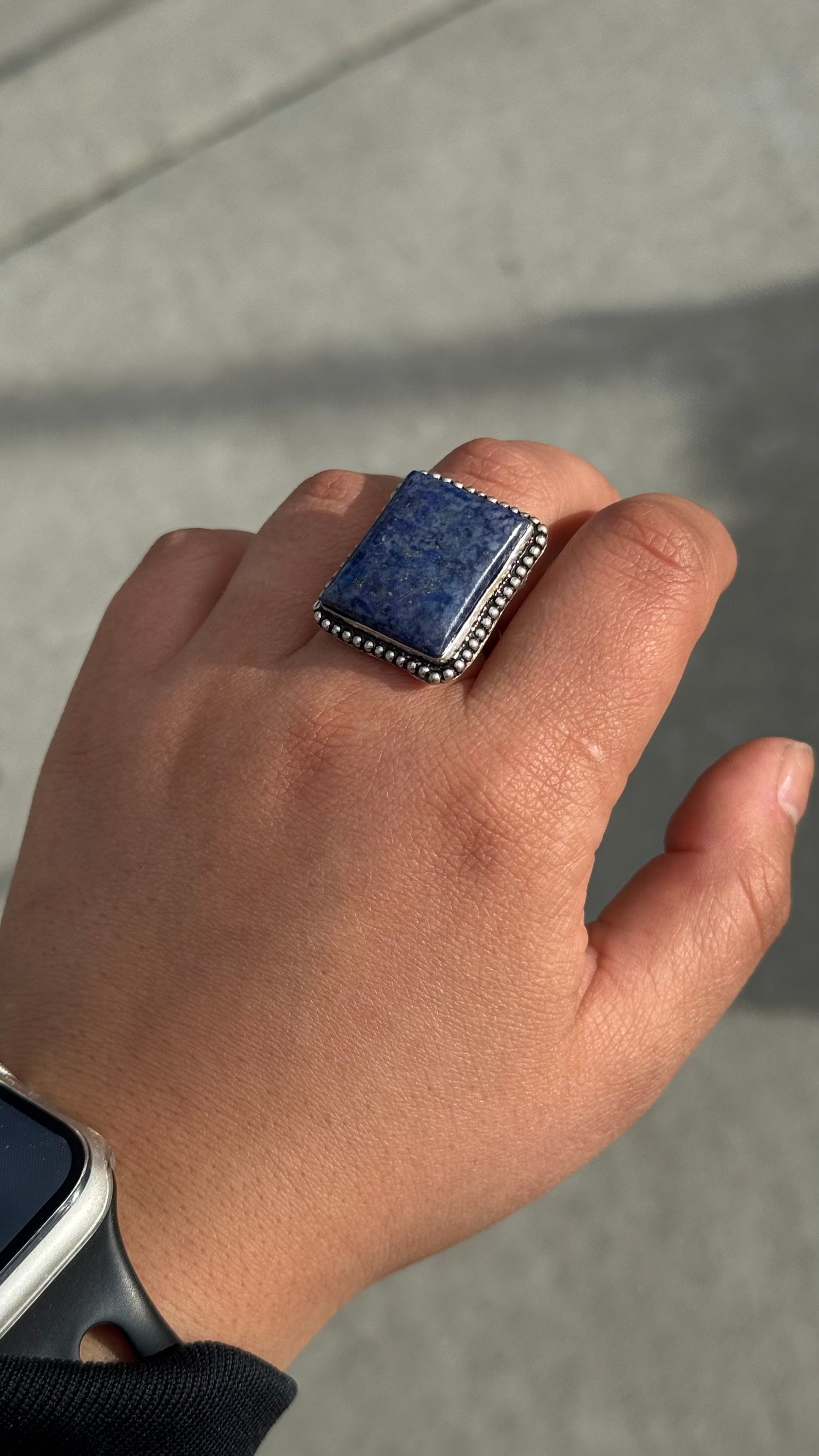 Adjustable blue lapis lazuli ring