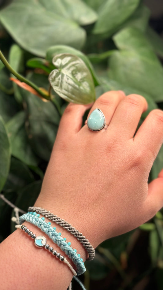 Adjustable Larimar ring