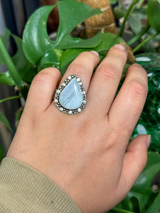 Blue lace agate stone ring size 7