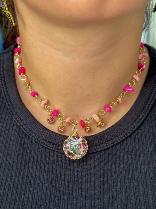 Pink stone necklace