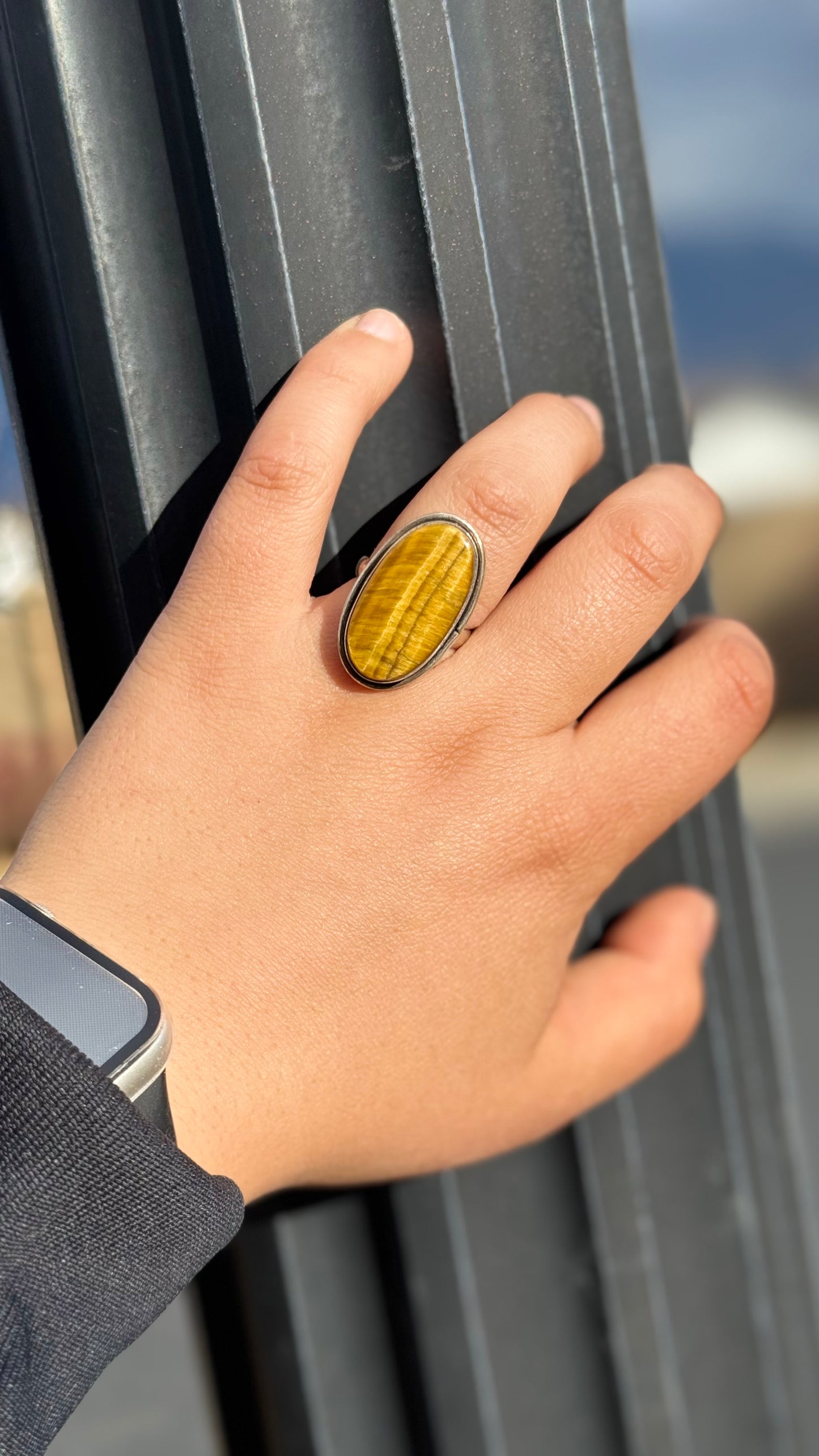 Adjustable tigers eye ring