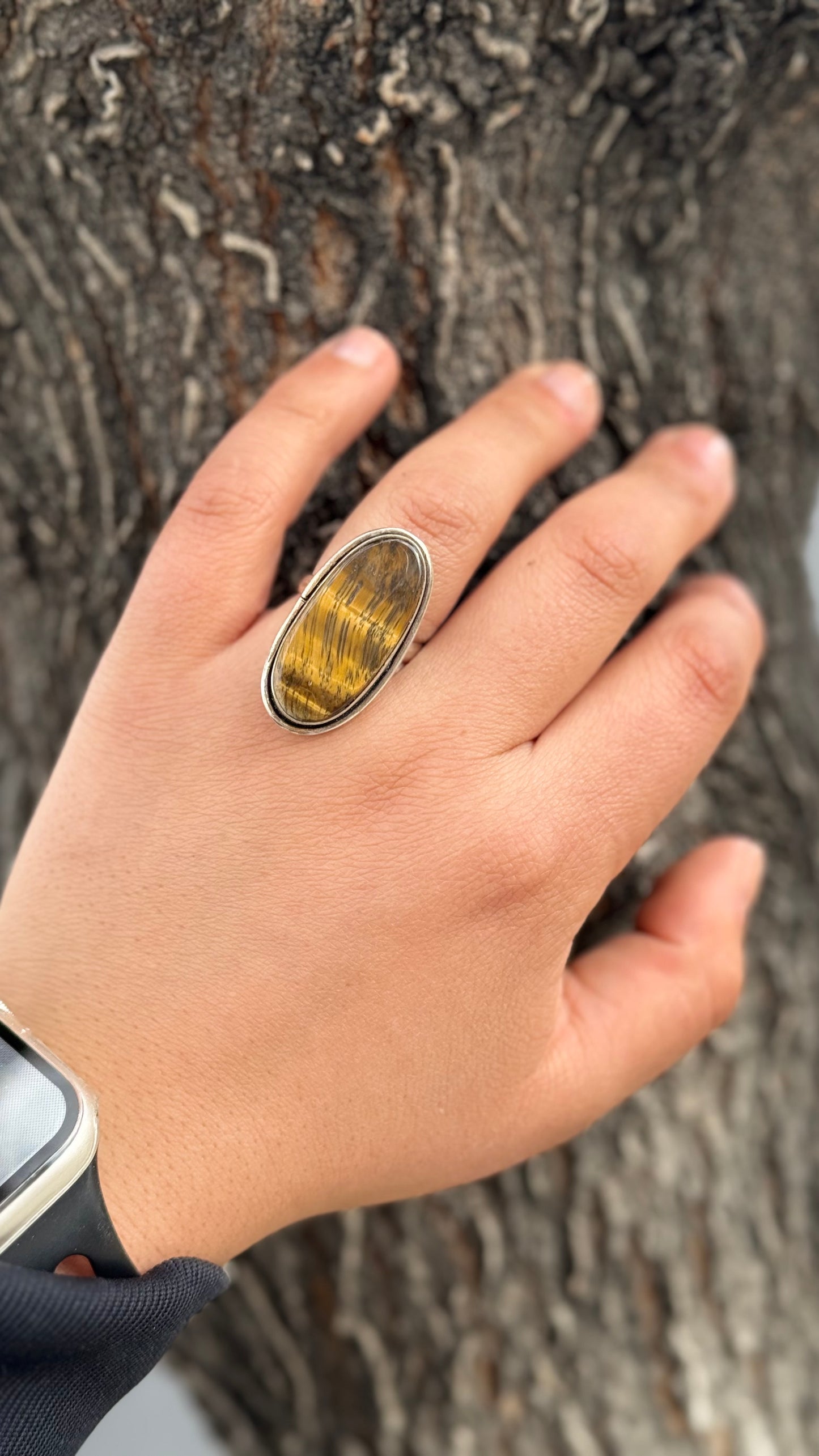 Adjustable tigers eye ring