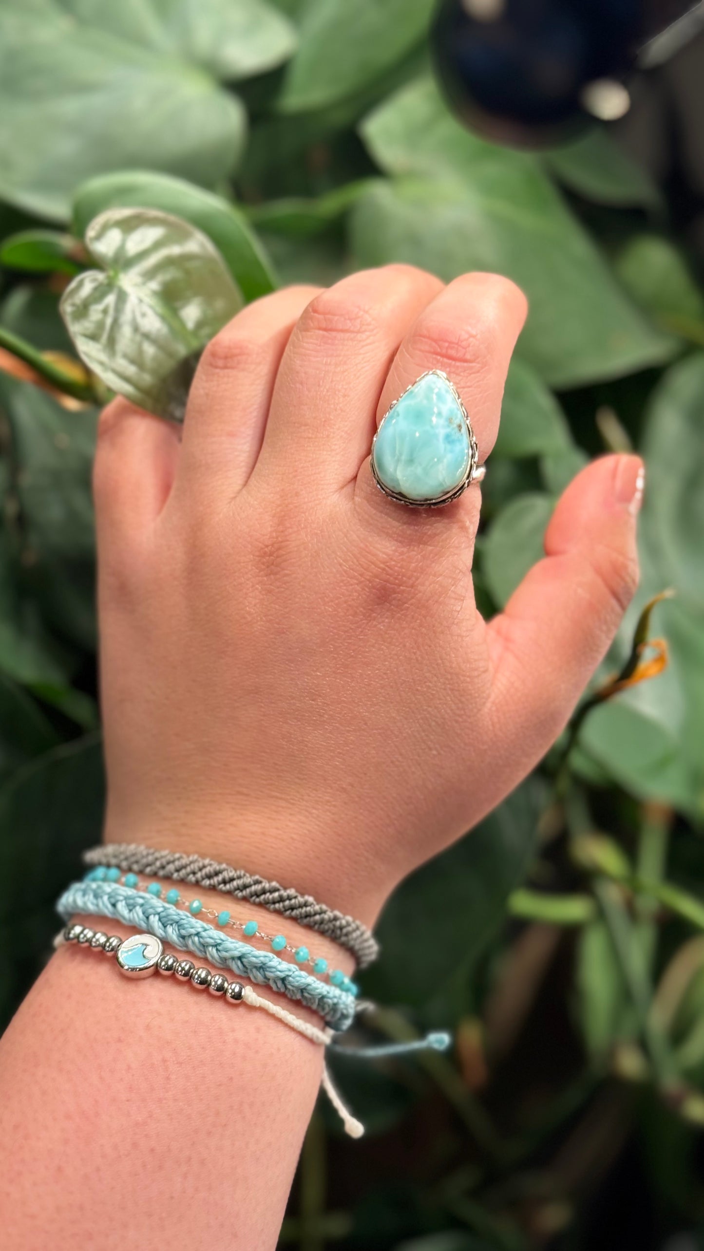 Adjustable Larimar ring