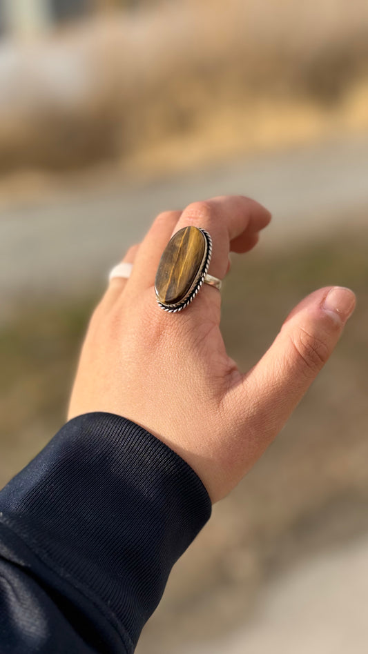 Adjustable tigers eye ring