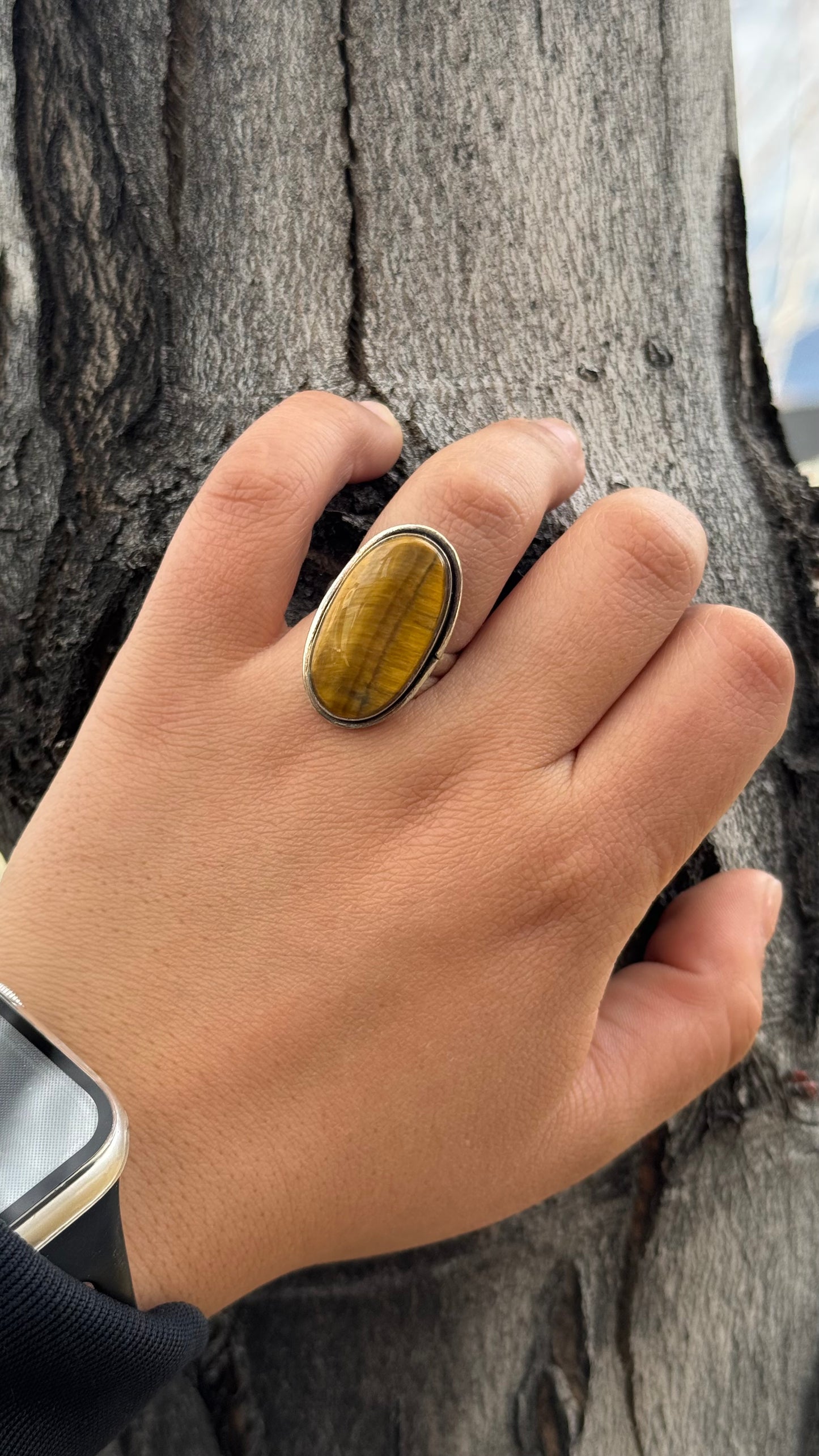 Adjustable tigers eye ring