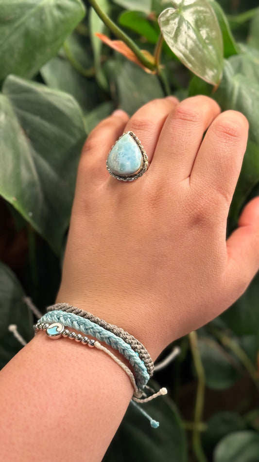 Adjustable Larimar ring