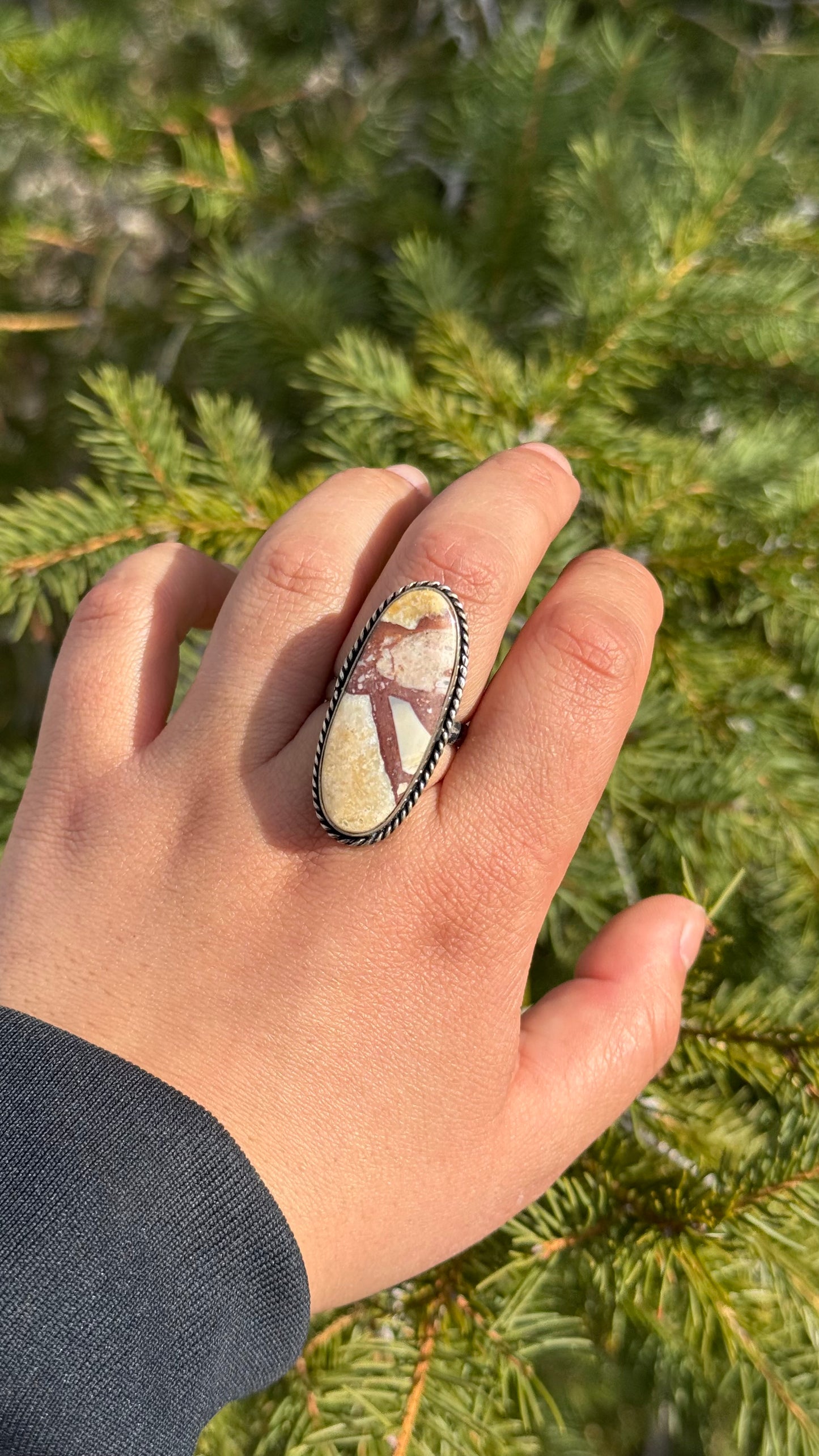 Adjustable Mookaite jasper ring