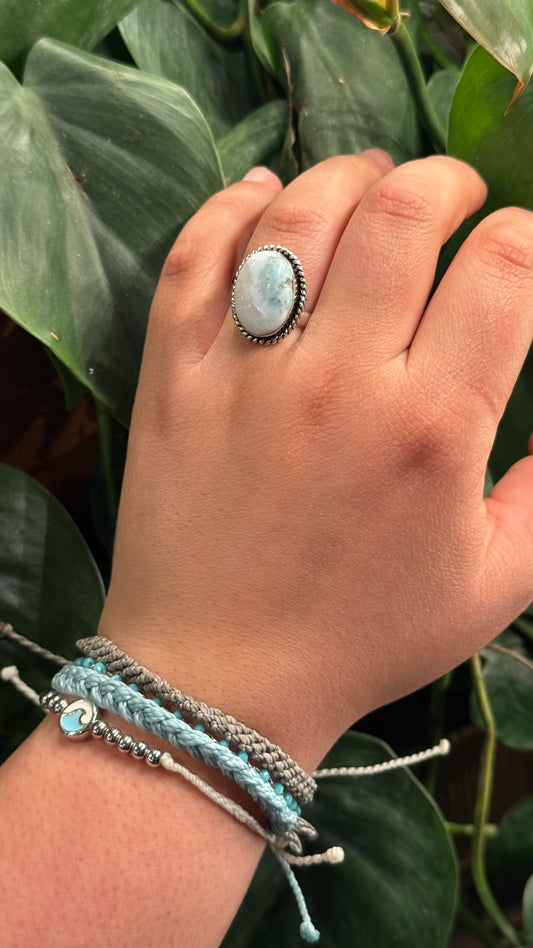 Adjustable Larimar ring