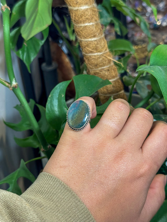 Moss agate stone ring size 6