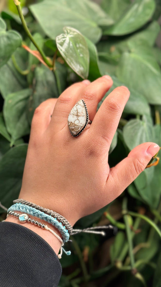 White horse Jasper Adjustable ring