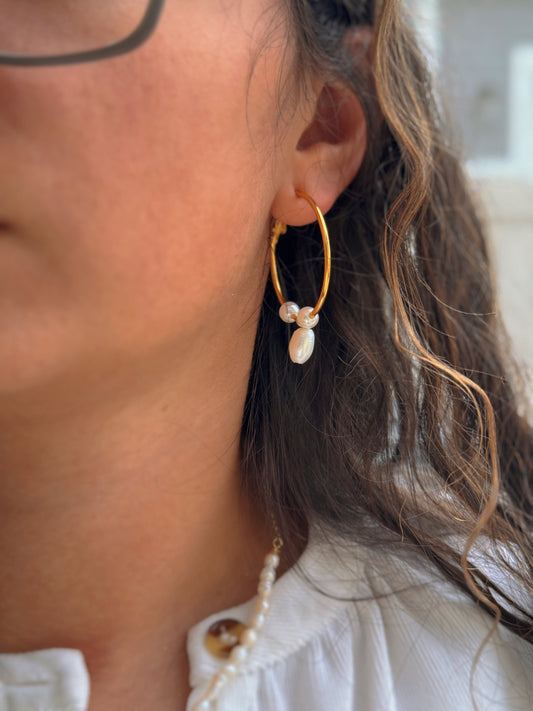 Pear drop hoop earrings